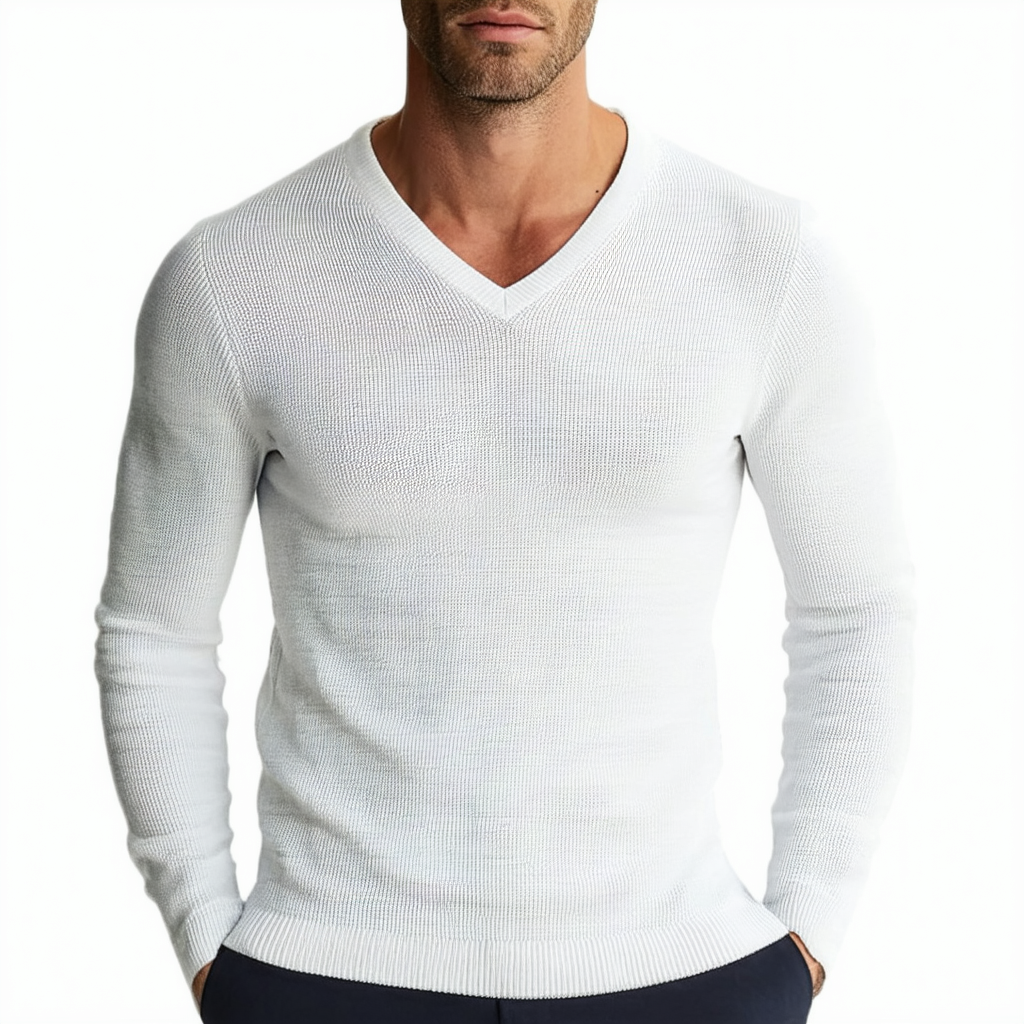 Calvin Klein Men's Long Sleeve Rib V-Neck Knit Shirt