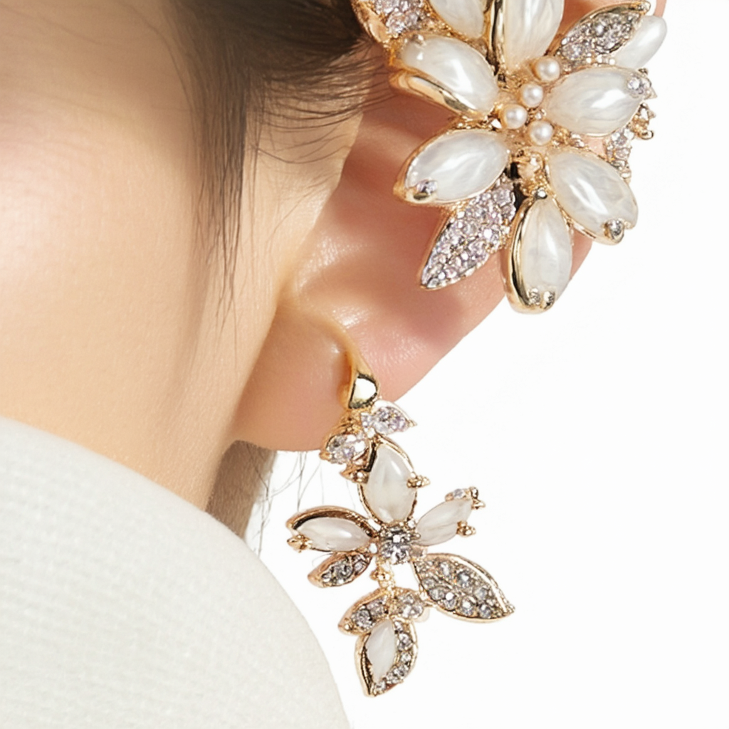 Betsey Johnson Carved Flower Teardrop Mismatch Earrings