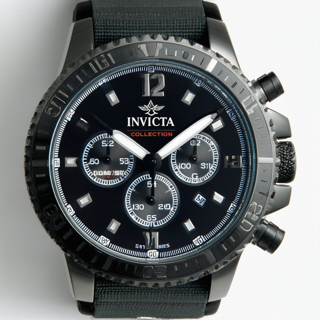Invicta Men's 6222 S1 Collection GMT Stainless Steel Black Rubber and Fabric Watch