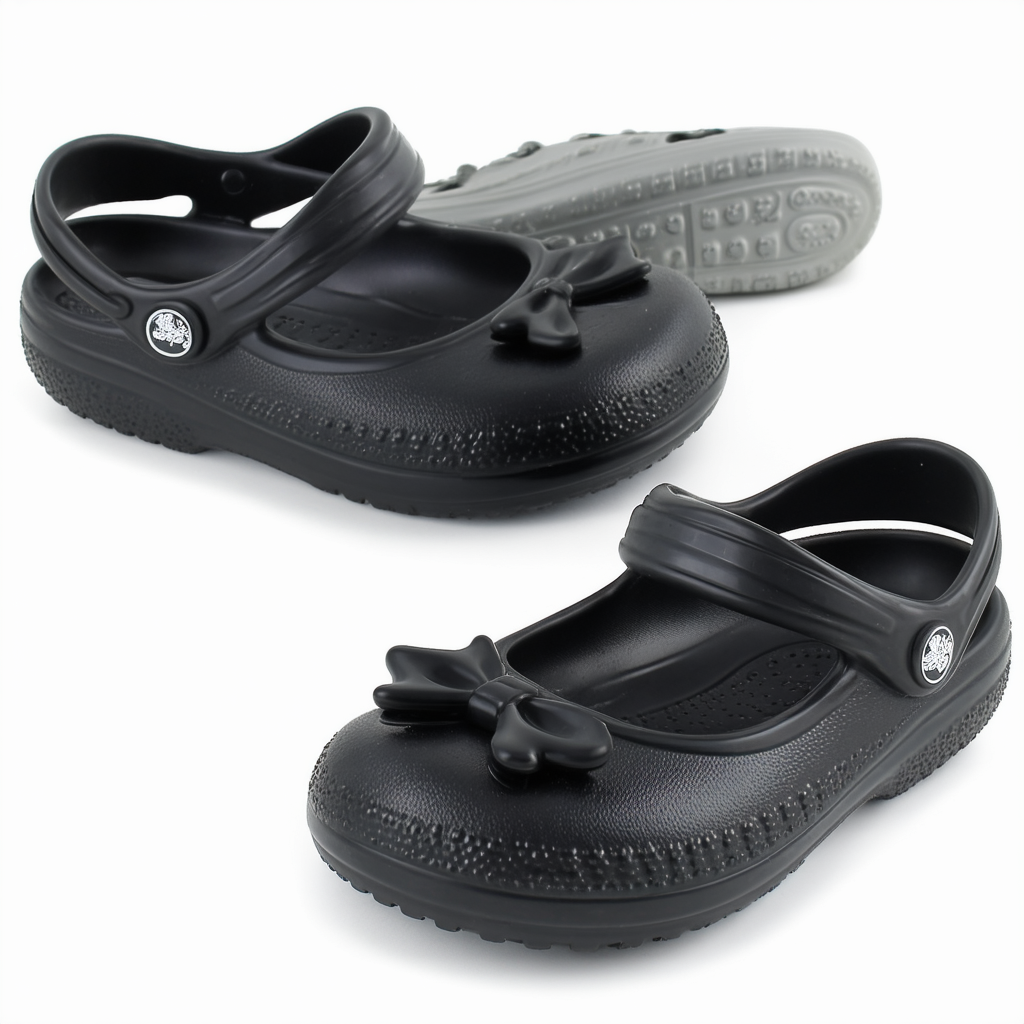 Crocs Girls' Preschool Lina Bow Charm Flat Dress Slip On Shoes Mary Jane, Black, C7 M US Toddler