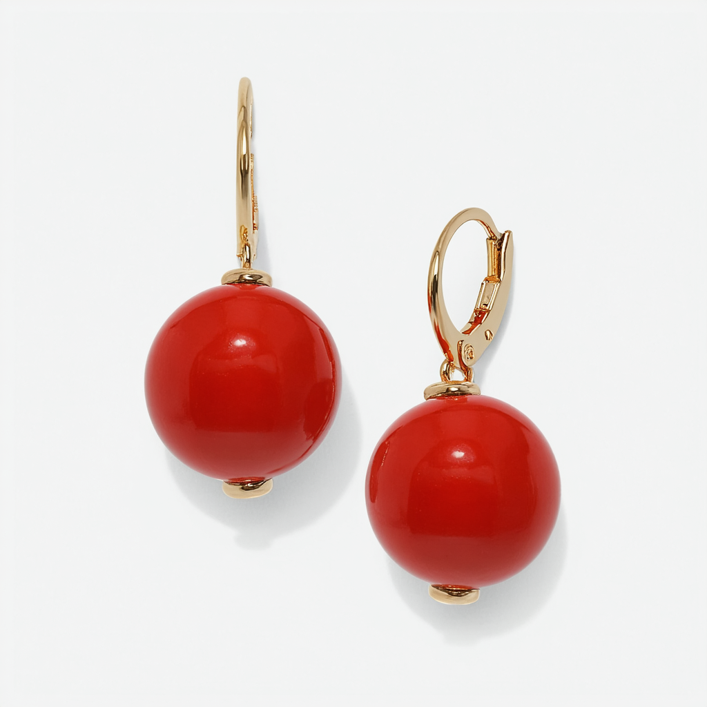 Amazon Collection Red Enamel Round Bead Earrings