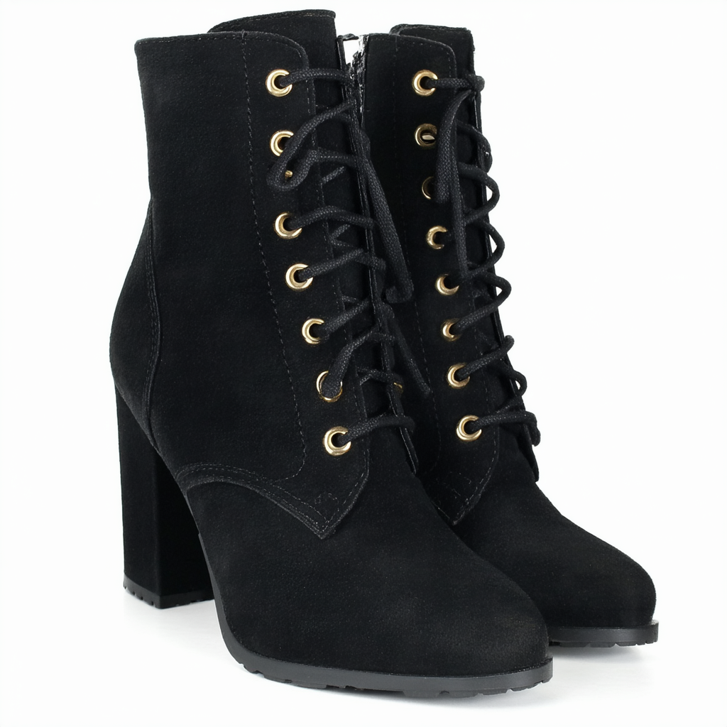 Qupid Women Faux Suede Lace Up Chunky Heel Bootie GJ00 - Black