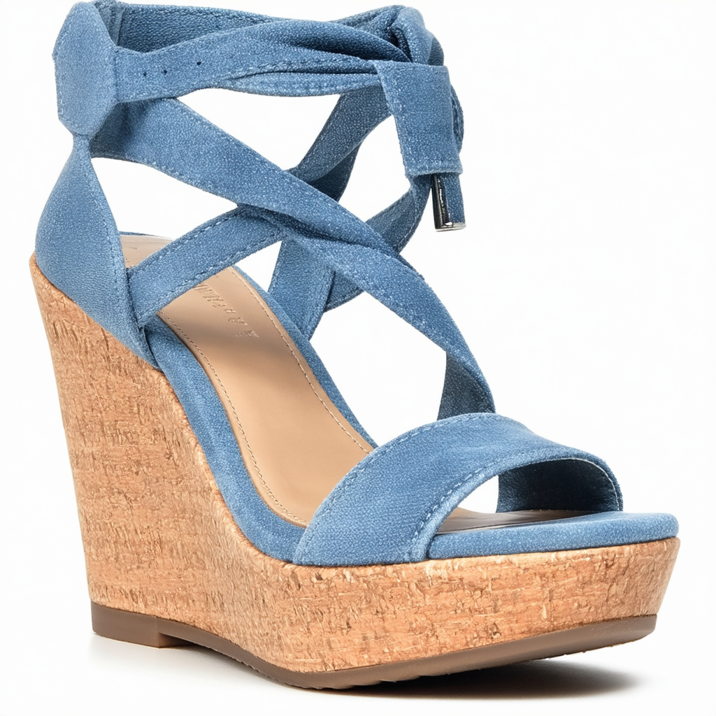 Steve Madden Women's Seaashor Wedge Sandal, Denim Suede, 5 M US