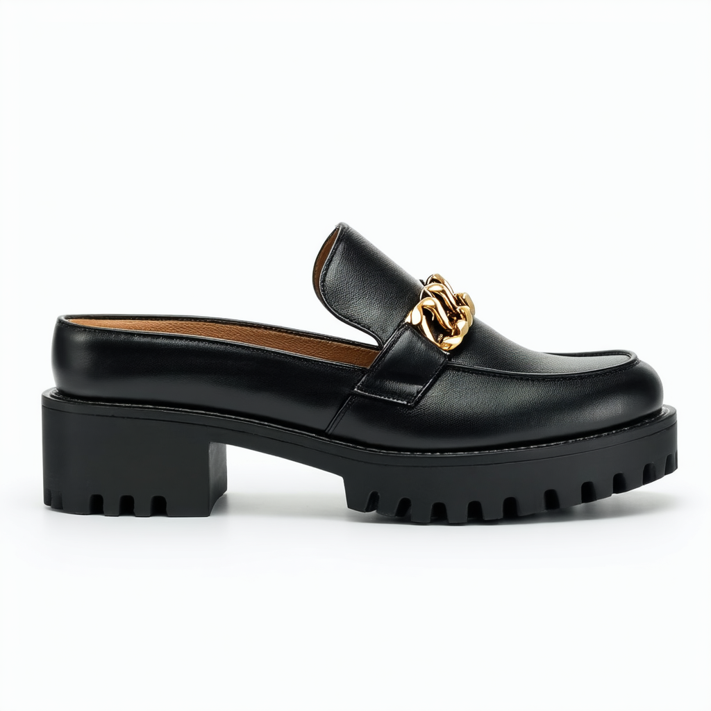 Naturalizer Womens Desi Chain Detail Platform Lug Sole Heeled Loafer