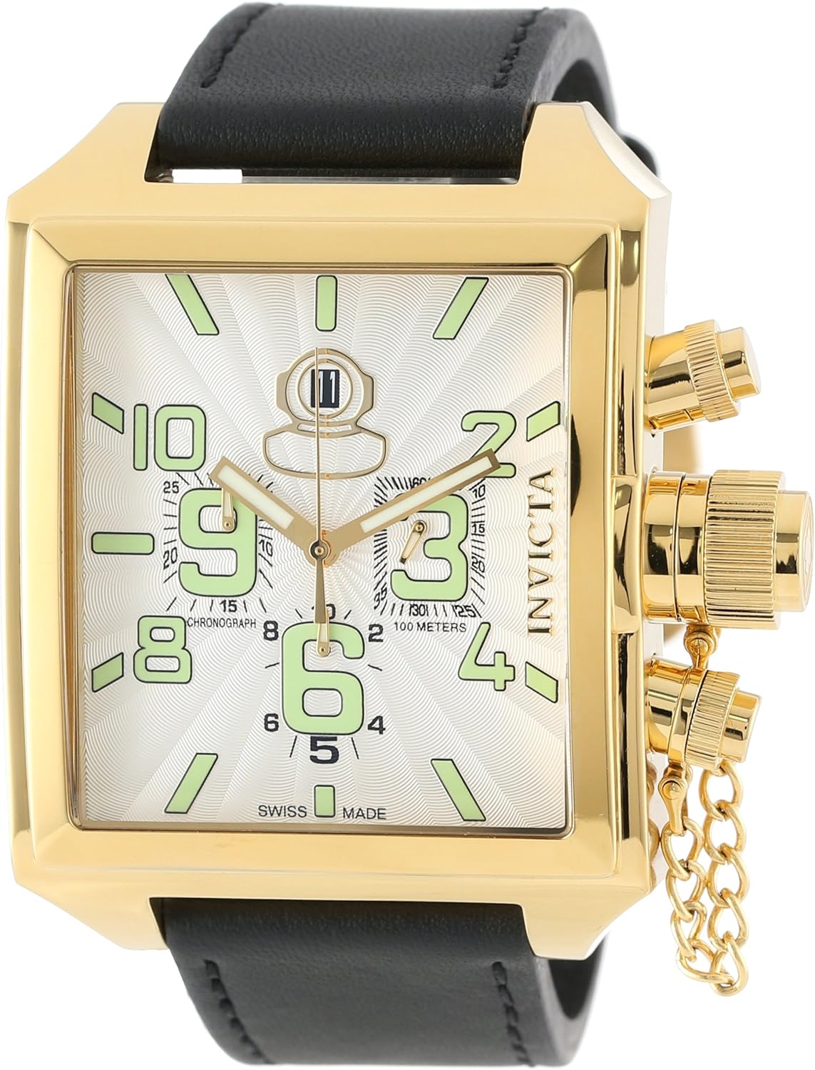 Invicta Men's 14045 Russian Diver Signature Chronograph Silver Textured Dial Black Leather Watch