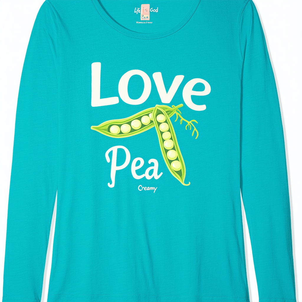 Life is Good Women's Creamy Long Sleeve Love Peas T-Shirt (Turquoise Blue)