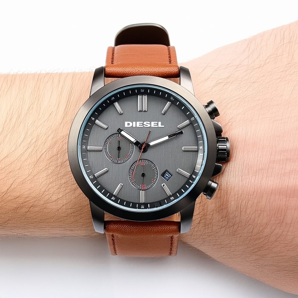 Diesel Men's Rasp Gunmetal IP and Brown Leather Watch DZ1843