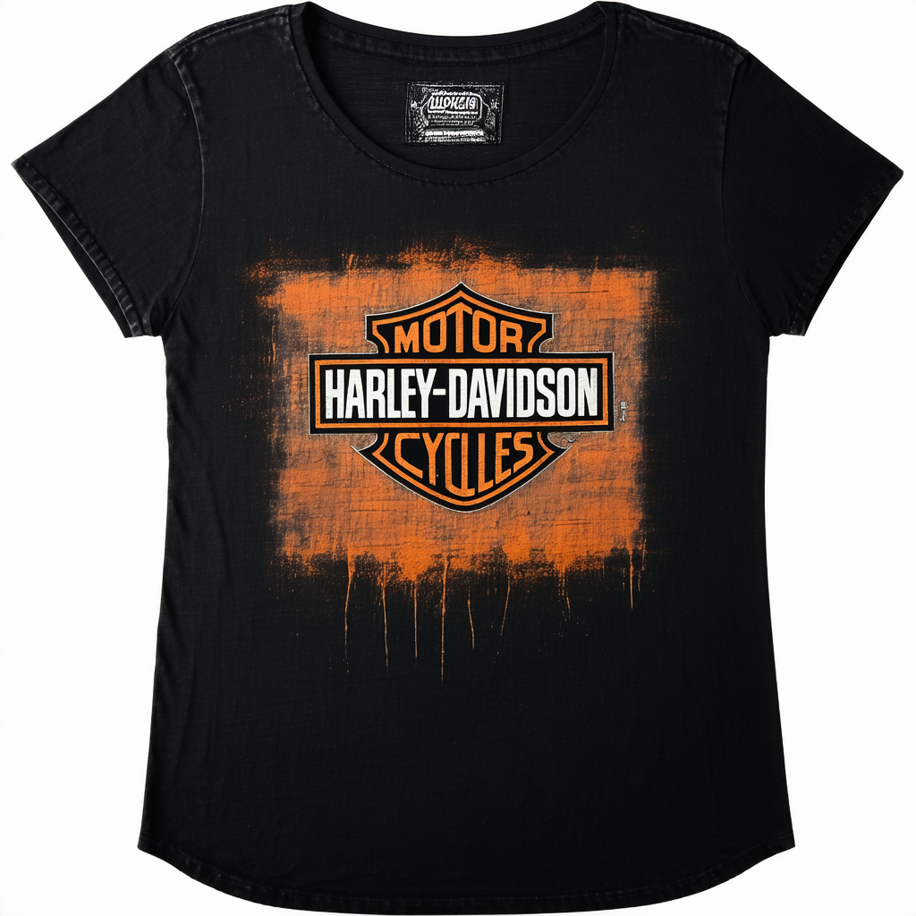Harley-Davidson Women's Billboard Foil Short Sleeve Raw-Edge Tee, Tangerine