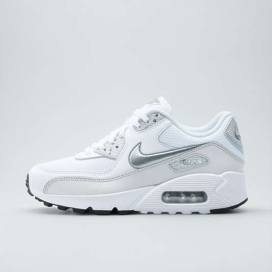 Nike Womens Air Max 90 Ultra Essential White/White/Metallic Silver Running Shoe 10 Women US