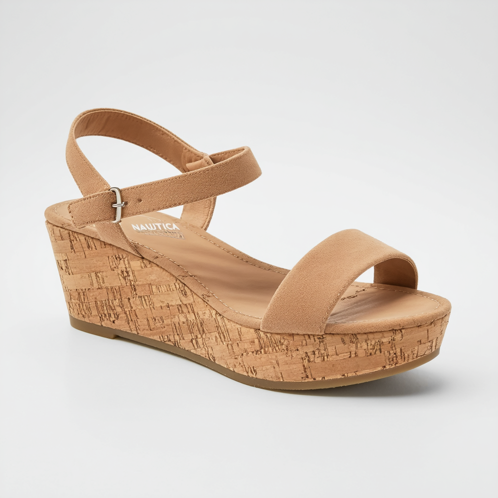 Nautica Women's Platform Sandals With Cork Wedge And Buckle Strap