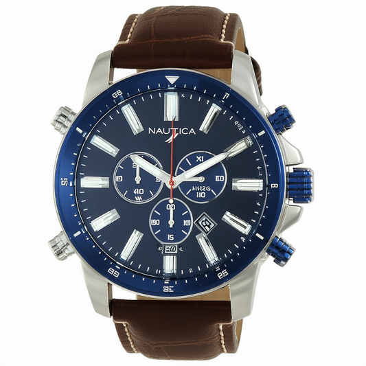 Nautica Men's N14512G Leather Round Chronograph Watch