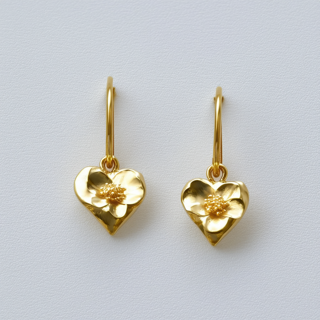 Amazon Collection 14k Gold Over Sterling Silver Pressed-Flower Heart Drop Earrings
