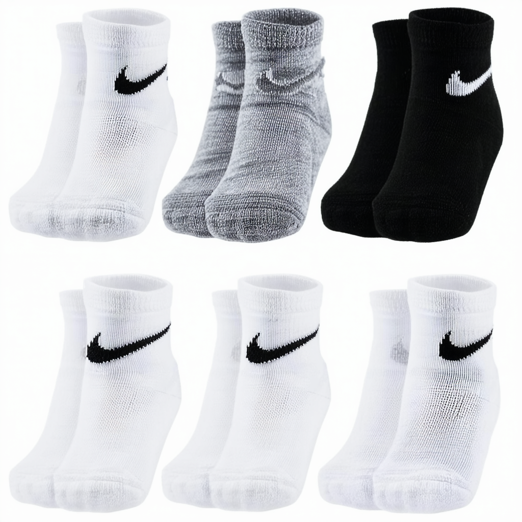 NIKE TODDLER BOYS 6Pair SOCKS Size 6-7 US Shoe Size 13C-3Y BLACK GRAY WHITE