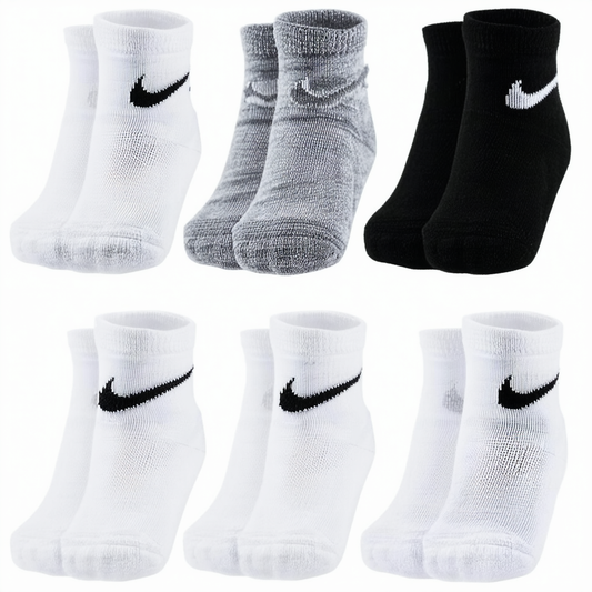 NIKE TODDLER BOYS 6Pair SOCKS Size 6-7 US Shoe Size 13C-3Y BLACK GRAY WHITE