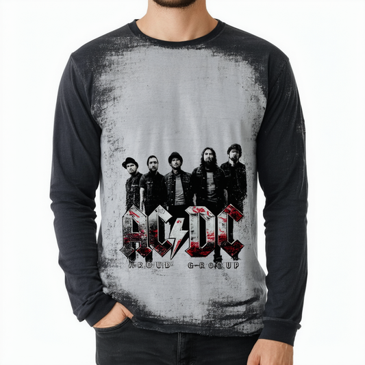 ACDC Group Distressed Unisex Adult Long-Sleeve T Shirt for Men and Women