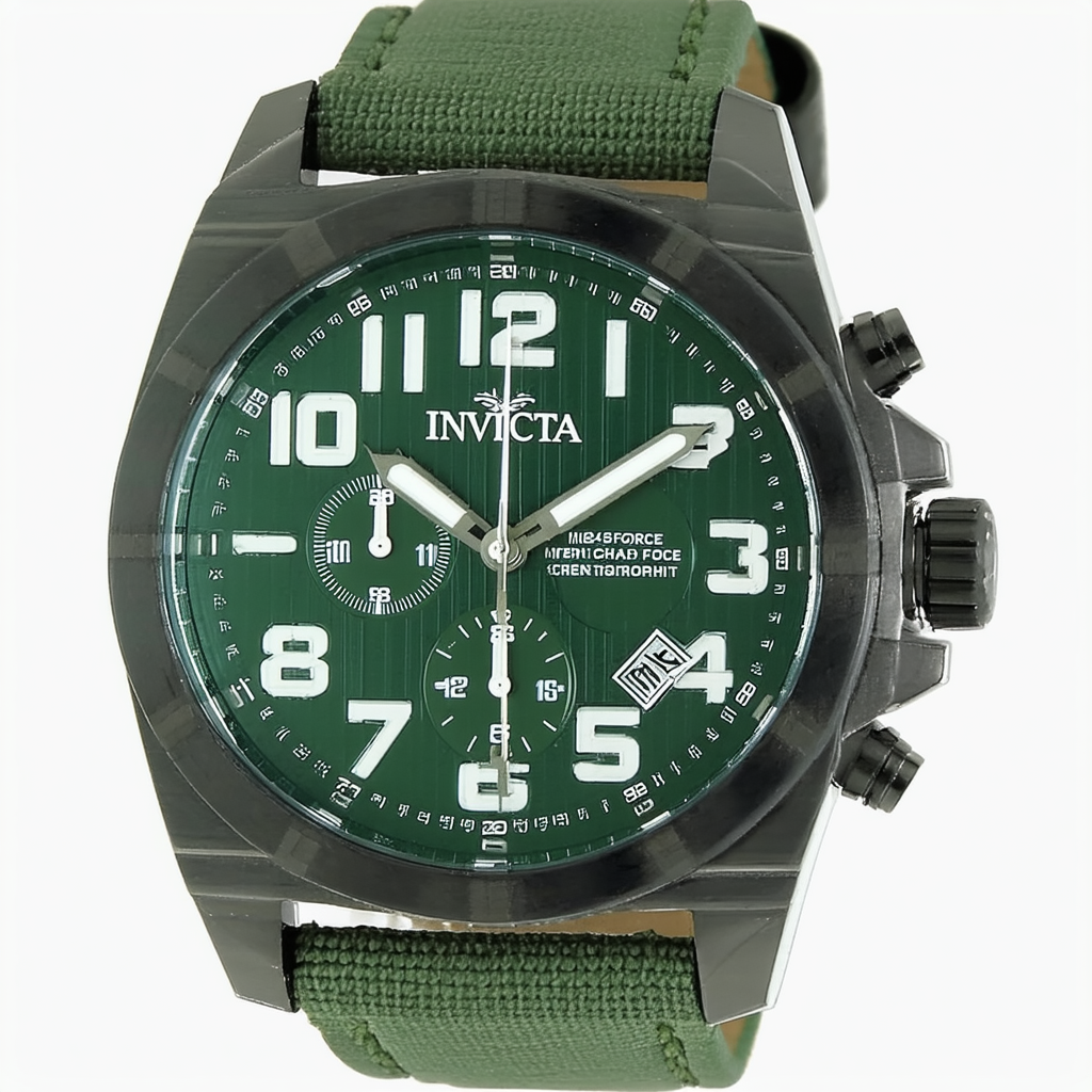 Invicta Men's 1874 Force Chronograph Green Dial Green Cloth Strap Watch