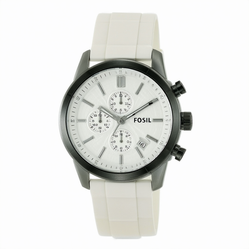 Fossil Chronograph Silver Dial White Rubber Mens Watch BQ1179