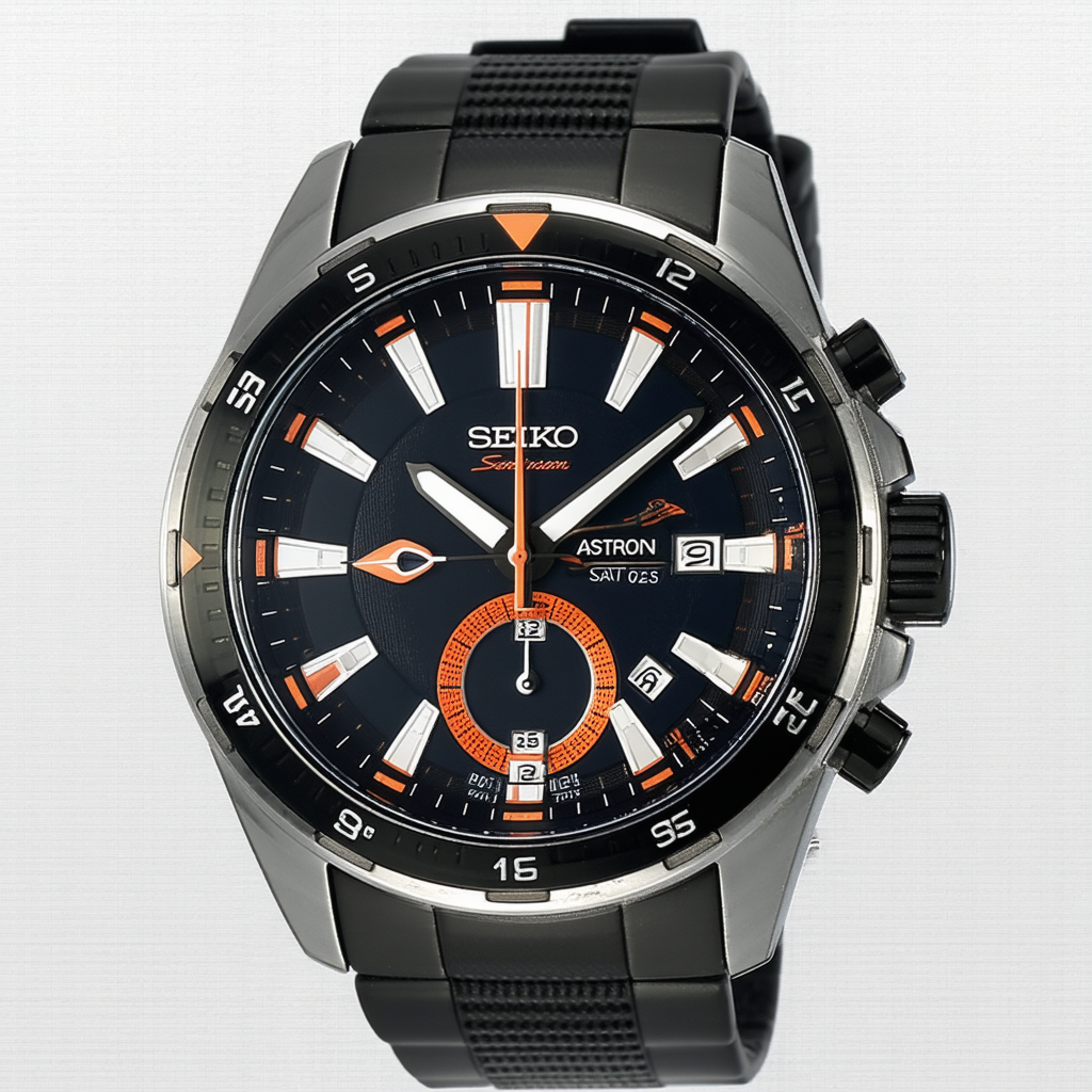 Seiko SAST025 Astron Solar GPS Black & Orange Dial Men's Watch