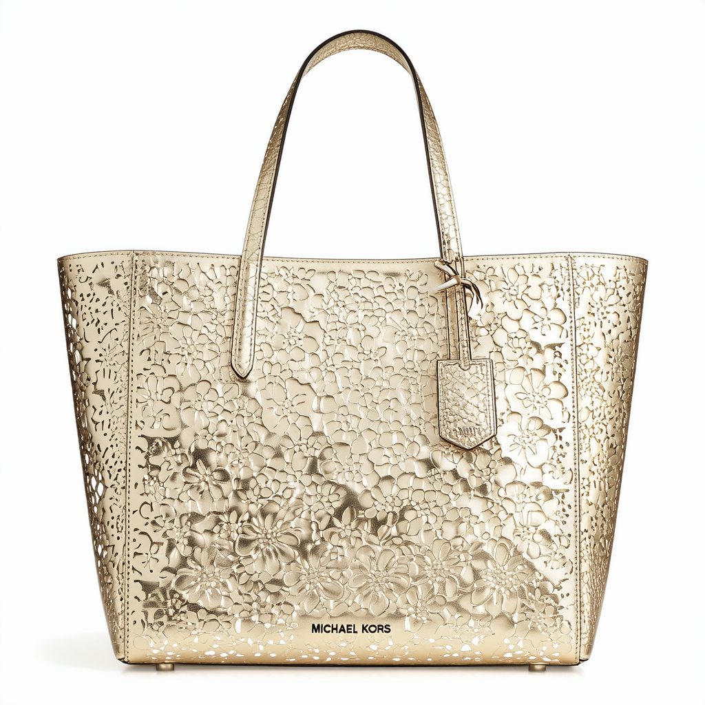 Michael Kors Flower Perforated Medium Travel Tote in Gold