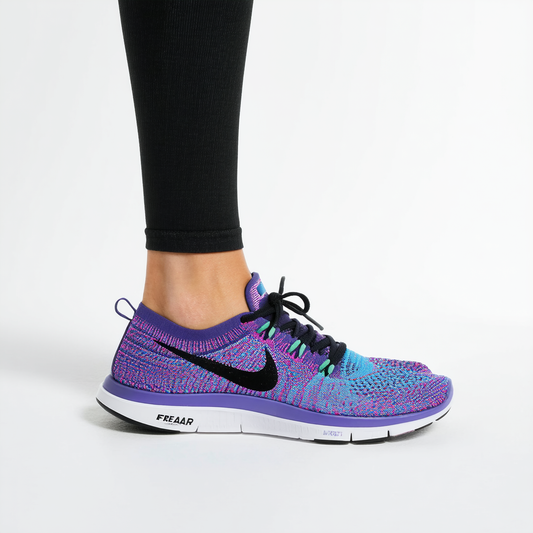 Nike Women's Free Running Motion Flyknit Shoes, Hyper Violet/Gamma Blue/Concord/Black - 10.5 B(M) US