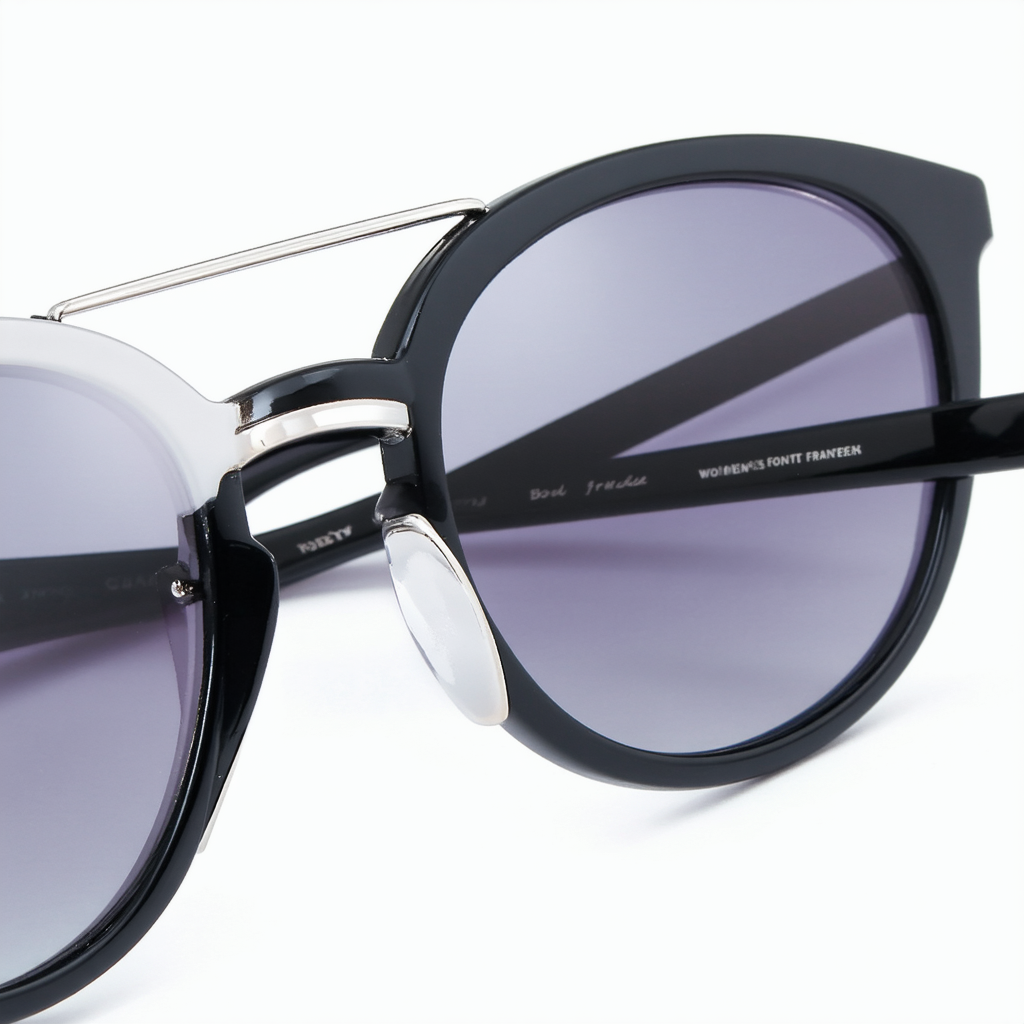 Womens Oversized Bold Rim Font Frame Round Sunglasses (Black-Silver)