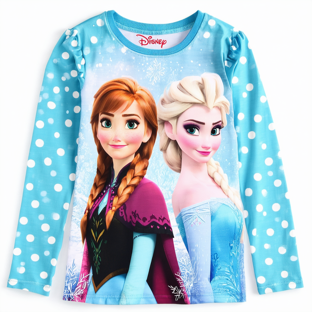 Disney Girls' Frozen Long-Sleeve Polka Dot Anna and Elsa T-Shirt