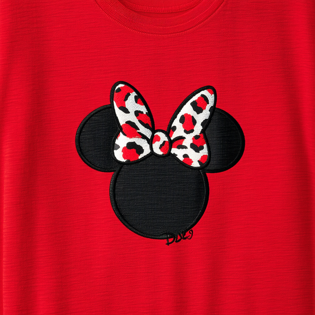 Disney Womens Minnie Mouse Leopard Bow Design Shirt Red