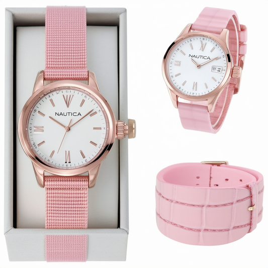 Nautica Women's NAD11524M Nautica Ladies Sport Ring Gift Set Analog Display Quartz Pink Watch