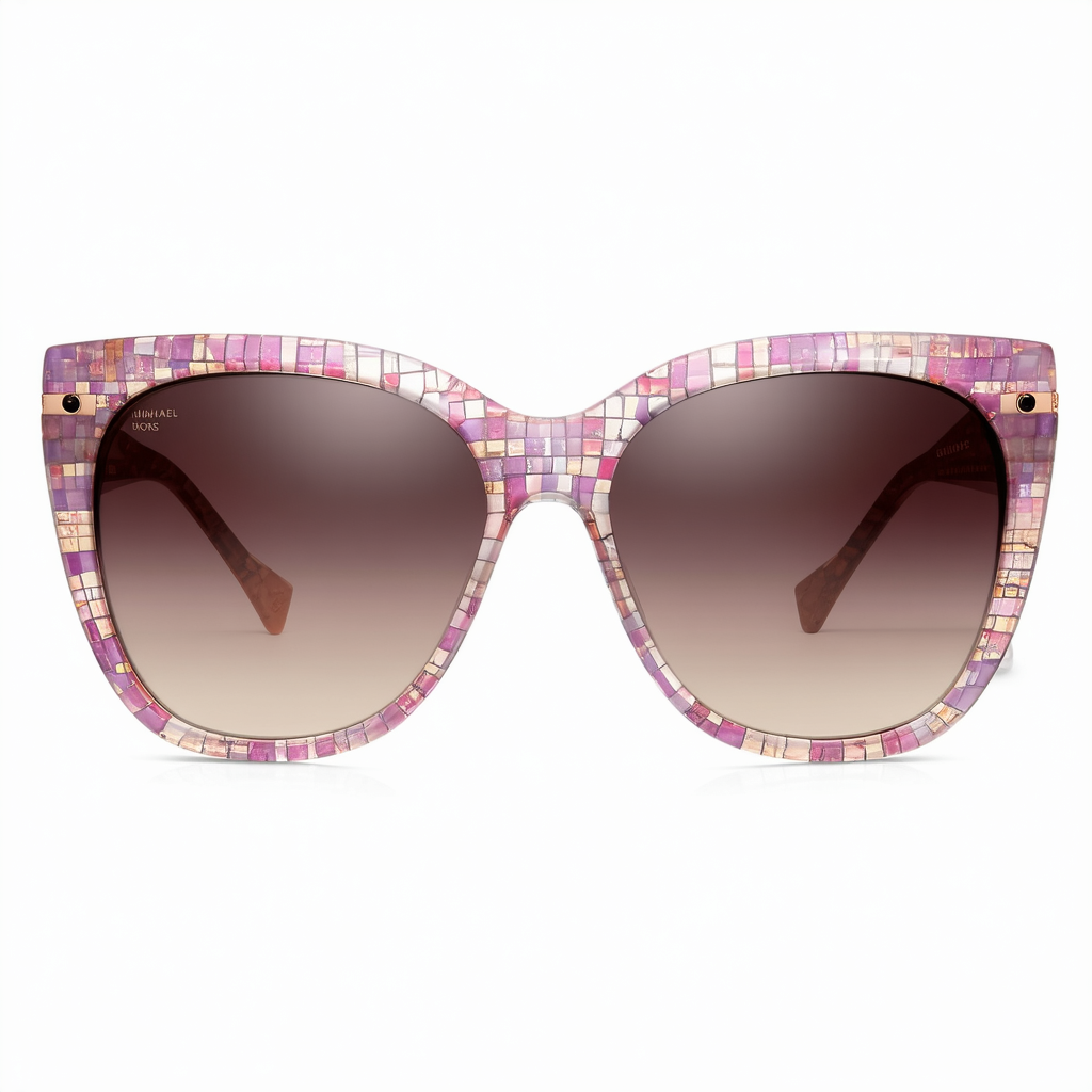 Michael Kors Woman Sunglasses Pink Mosaic/Rose Gold Frame, Brown Purple Gradient Lenses, 54MM