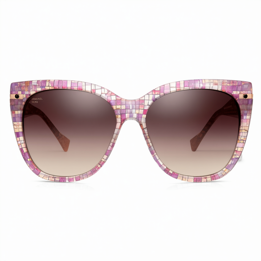 Michael Kors Woman Sunglasses Pink Mosaic/Rose Gold Frame, Brown Purple Gradient Lenses, 54MM