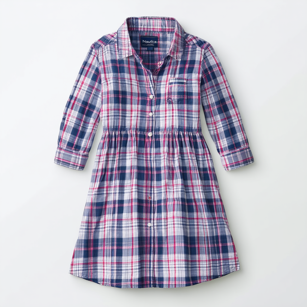 Nautica Girls' Rayon Plaid Shirtdress