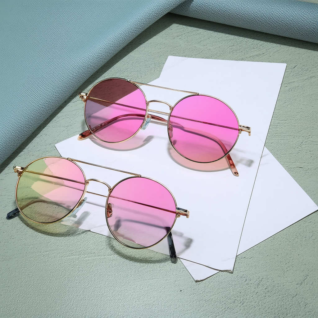 Women's Bright Pastel Color Retro Horn Rimmed Round Sunglasses 47mm
