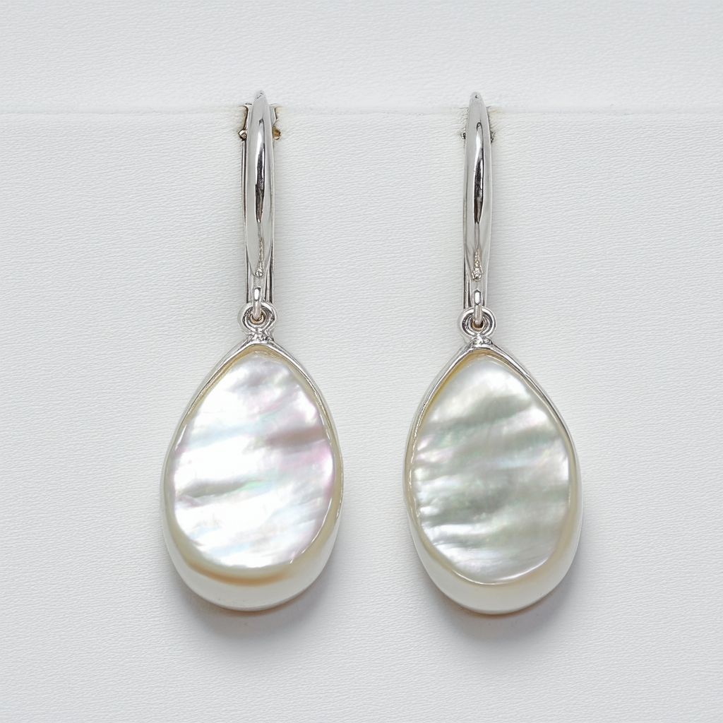 Amazon Collection Sterling Silver 6mm Natural Mother-of-Pearl Single Bobby Drop Earrings