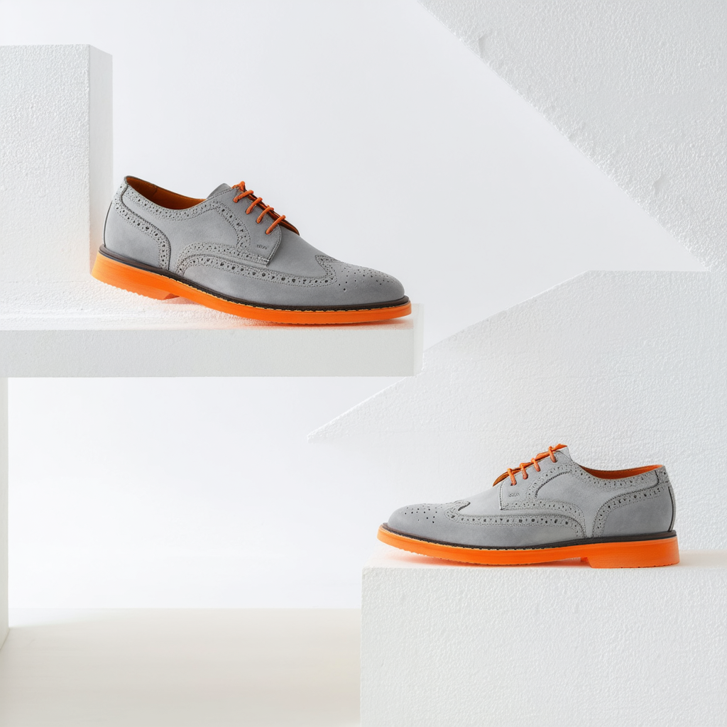 Cole Haan Men's ORIGINALGRAND Wingtip Oxford, Cool Gray/Shocking Orange, 8.5