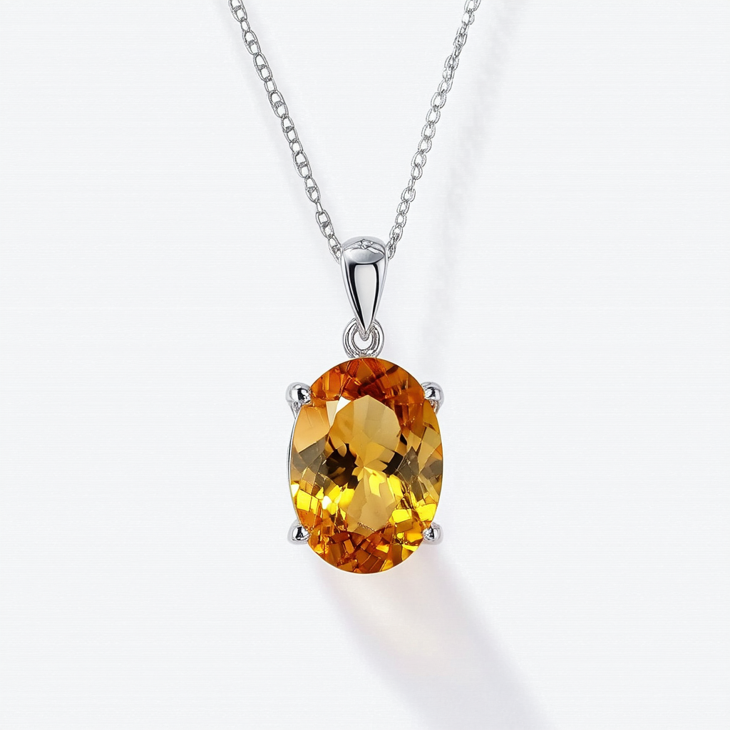 Amazon Collection Sterling Silver Oval-Shaped Citrine Pendant Necklace , 18.5"