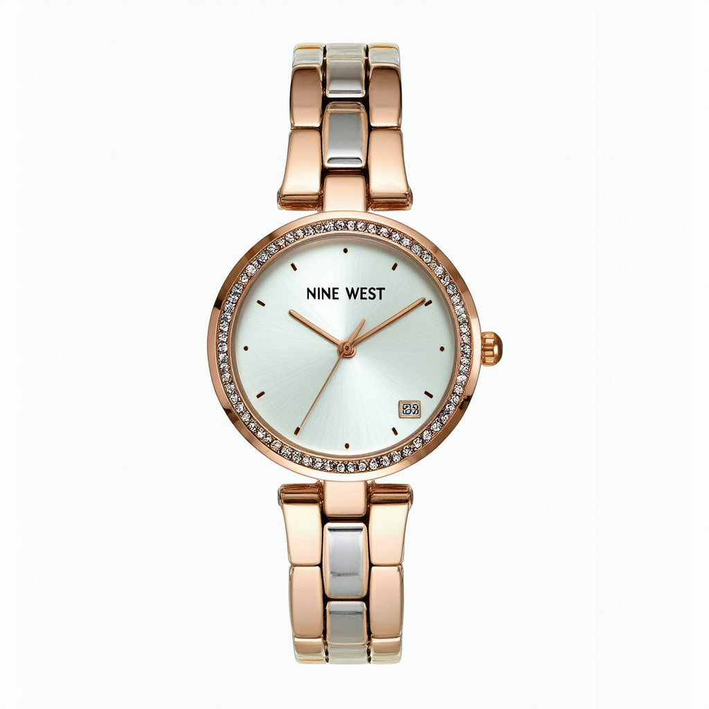 Nine West Women's NW/2105SVTT Crystal Accented Two-Tone Bracelet Watch