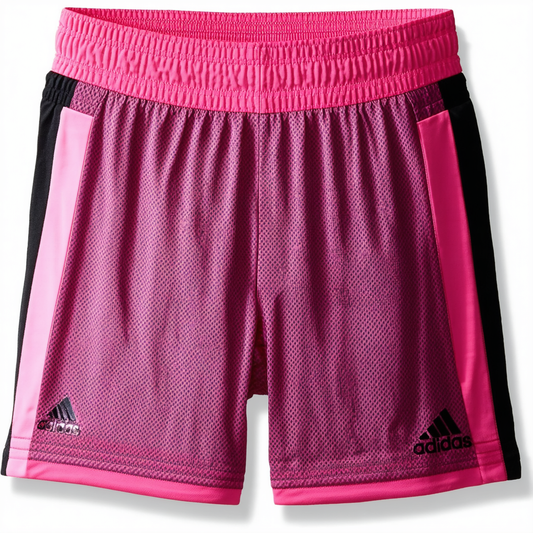 adidas Girls' Big Athletic Shorts, Black/BR Pink, XL (14/16)
