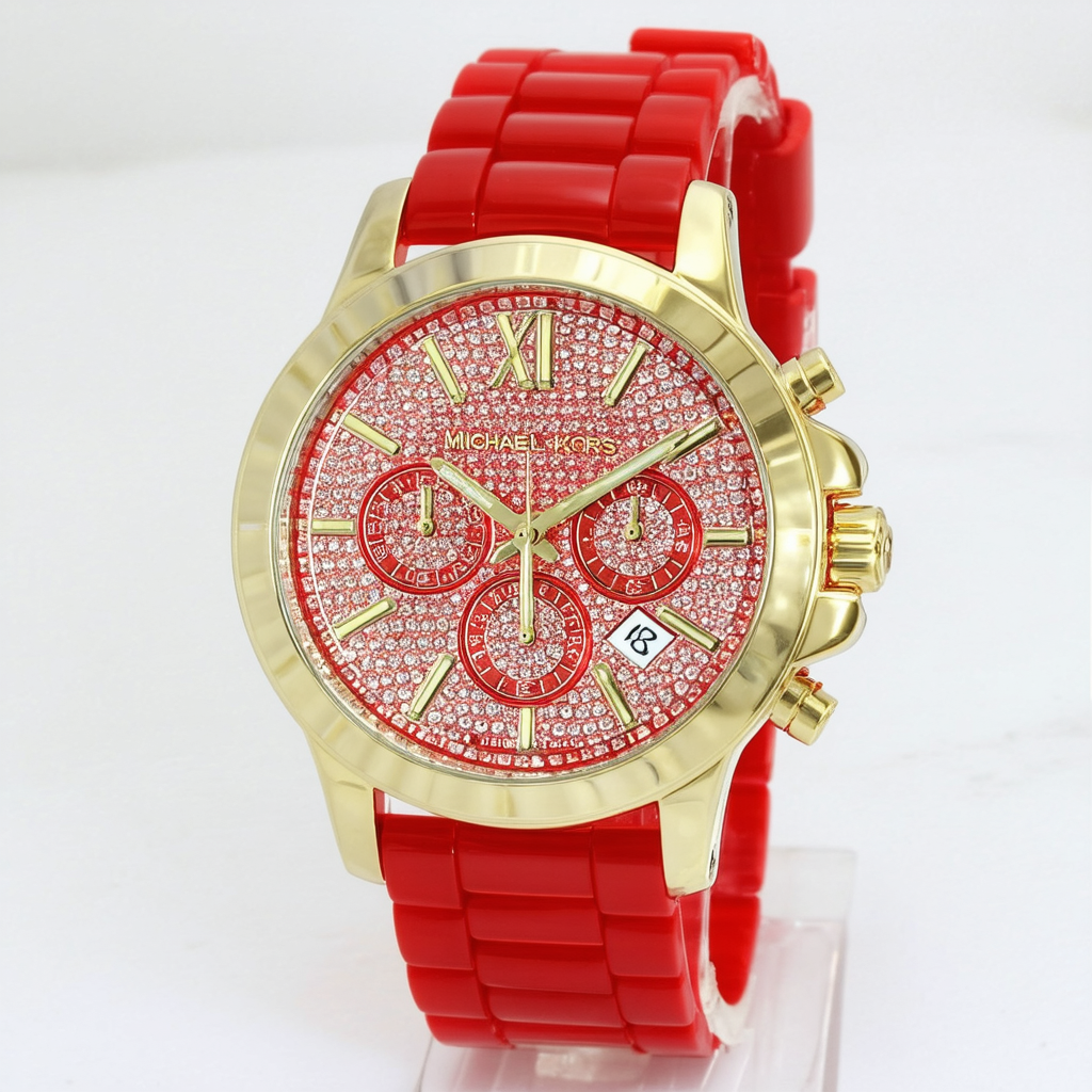 Michael Kors MK5729 Mid Size Red Glitz Gold Tone Watch