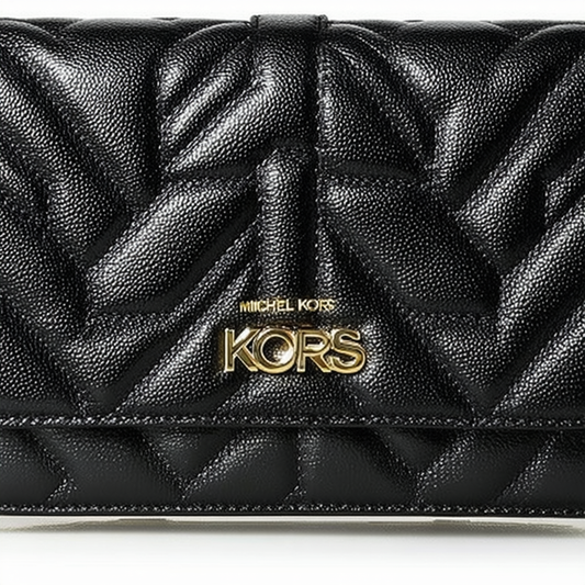 Michael Kors Astrid Quilt Leather Carryall Wallet (Black/Gold)