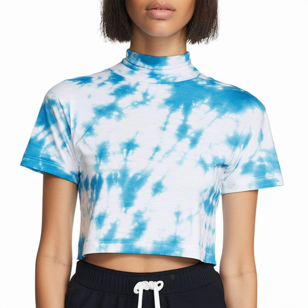 Calvin Klein Women's Tie Dye Short Sleeve Crop Mock Neck Tee