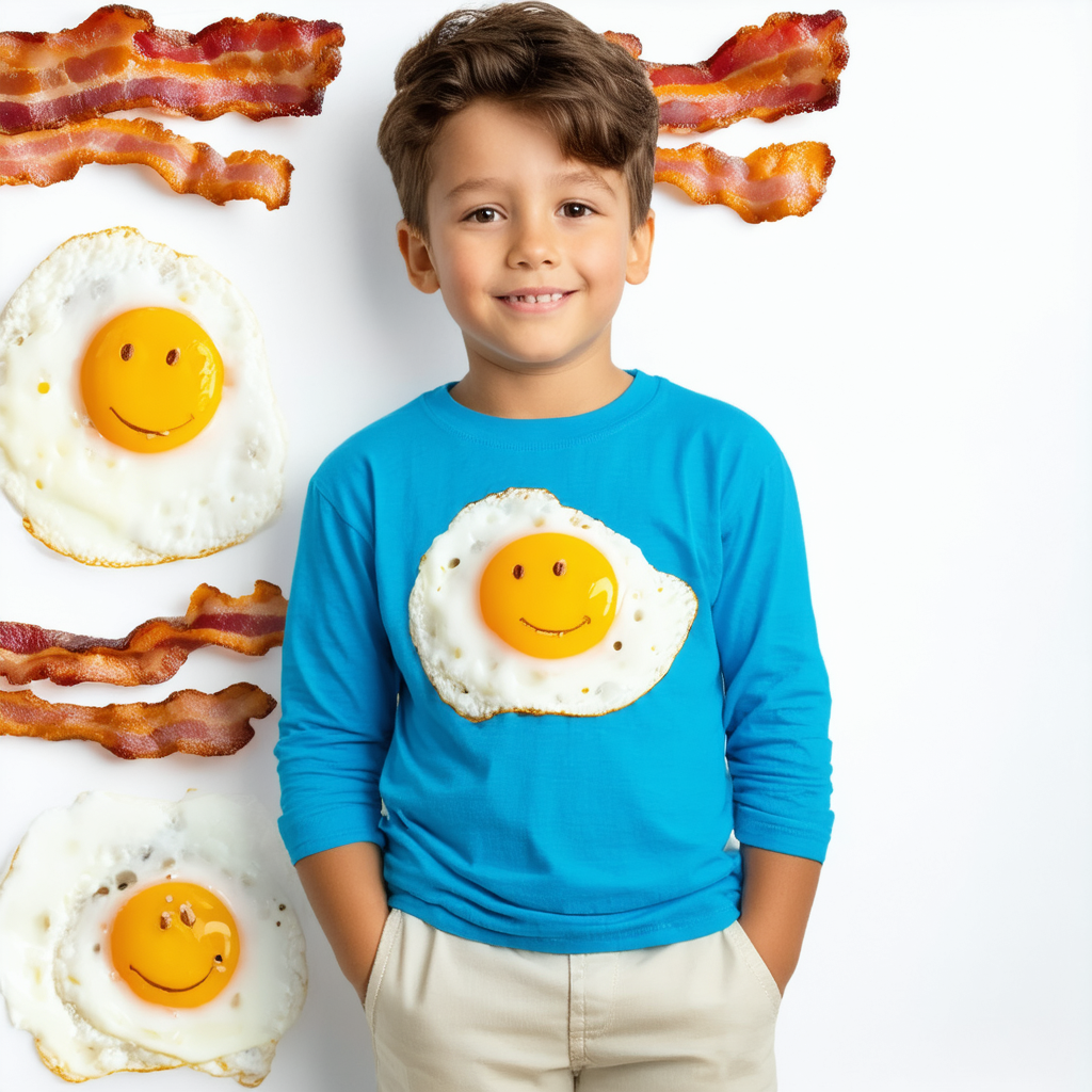 Threadrock Big Boys' Bacon and Eggs Smiley Face Youth Long Sleeve T-Shirt