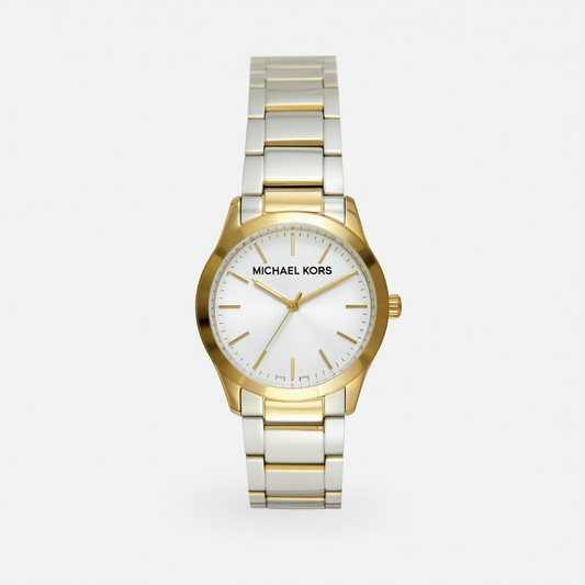 Michael Kors Watches Slim Runway Three Hand Stainless Steel Watch (Gold/White)