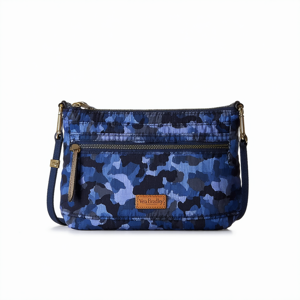 Vera Bradley Cotton RFID Convertible Pouch Crossbody in Java Navy Camo