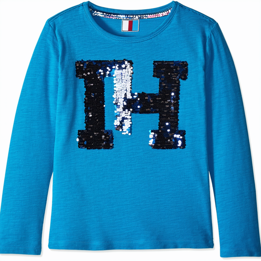 Tommy Hilfiger Girls' Long Sleeve Flip Sequins Graphic T-Shirt