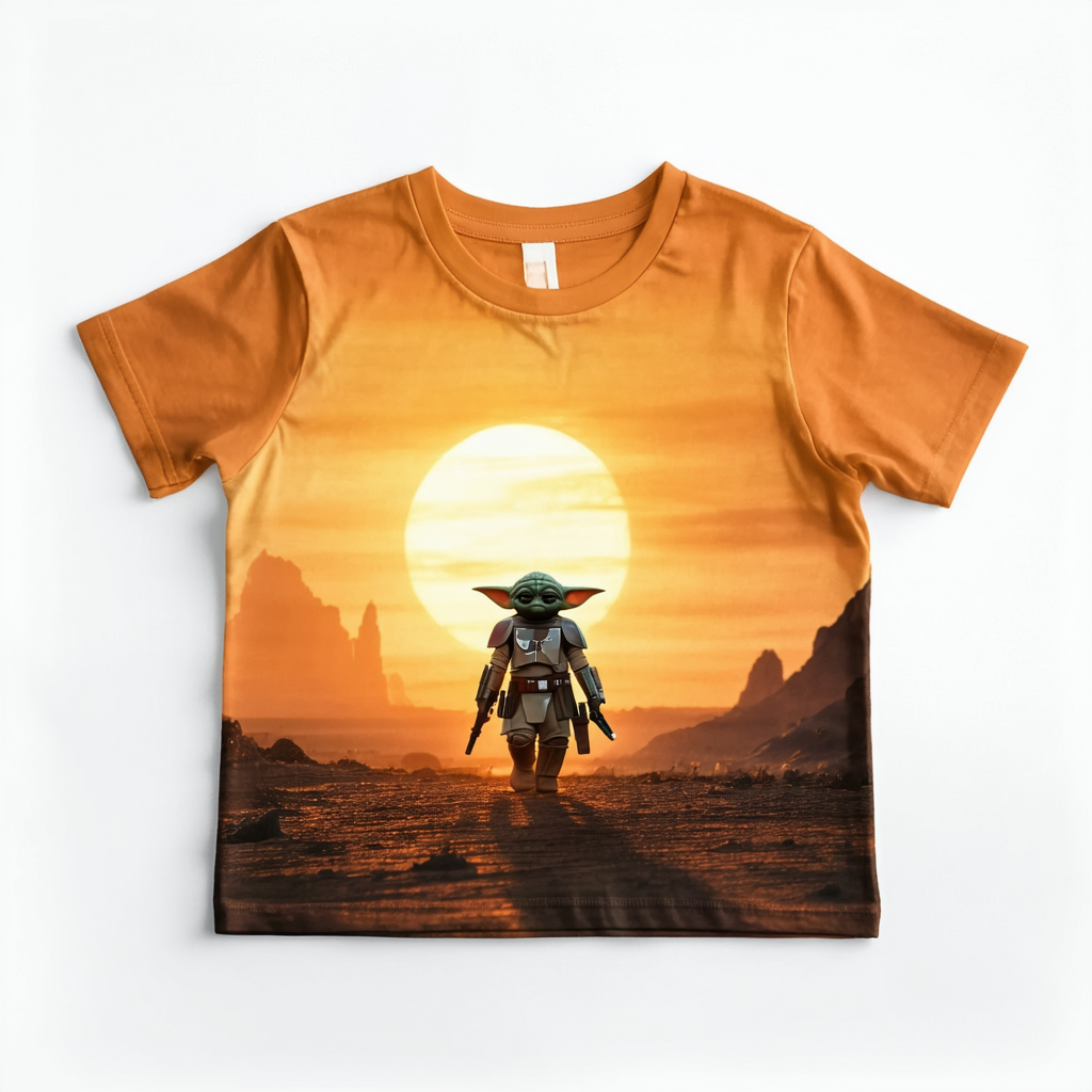 Boy's Star Wars: The Mandalorian The Child and Mando Walking Sunset T-Shirt