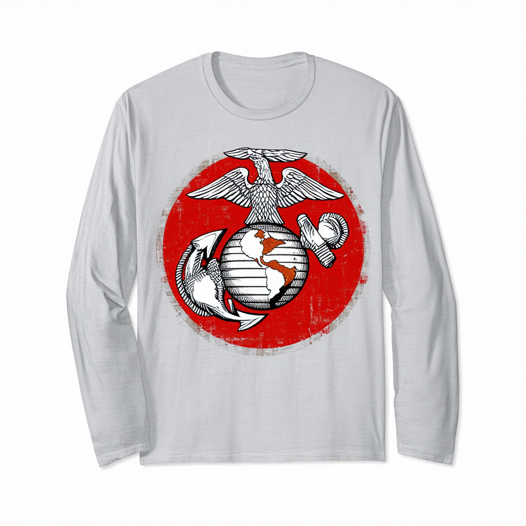 US Marine Corps Distressed Logo Unisex Adult Long-Sleeve T Shirt for Men and Women