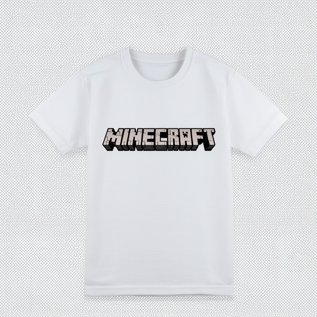Minecraft Kids Logo White Boy's Premium Solid Crew Tee