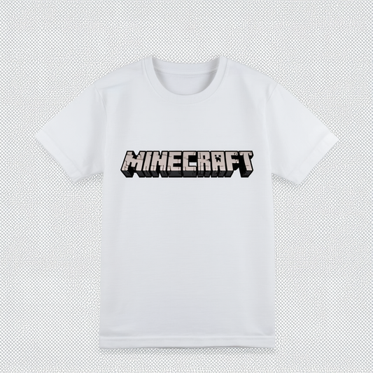 Minecraft Kids Logo White Boy's Premium Solid Crew Tee