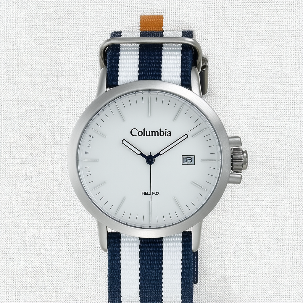 Columbia Unisex CA016340 Field Fox Silver-Tone Watch with Striped Nylon Band