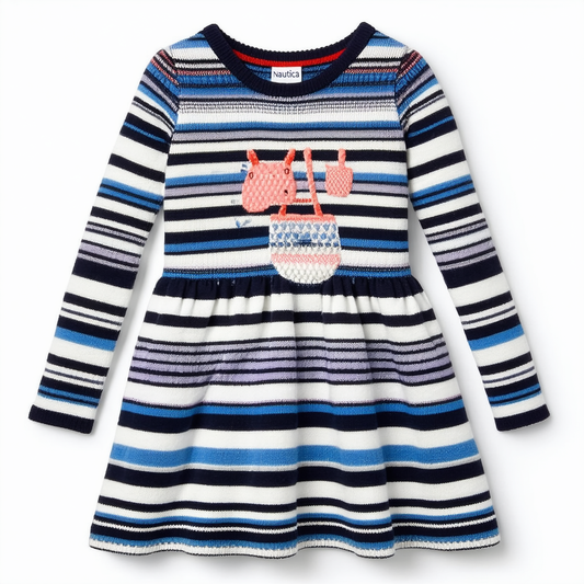 Nautica Girls' Stripe Knit Dress with Art